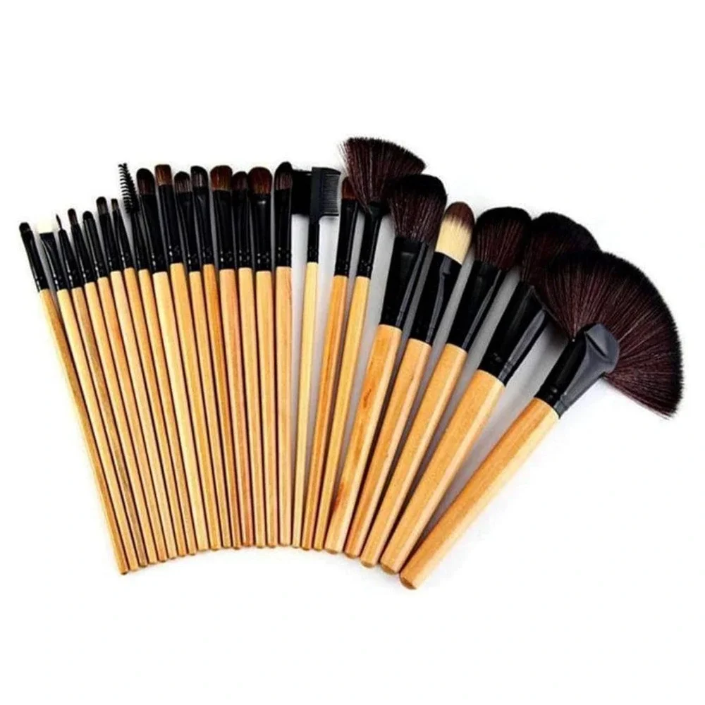 24 Piece Professional Makeup Brush Set with Wooden Handles and Travel Case Black